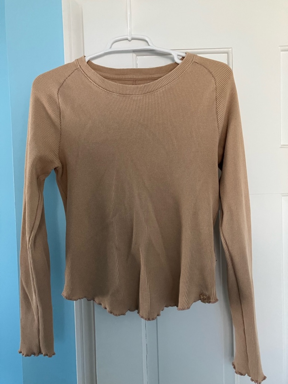 We The Free Camel Waffle-Knit Long Sleeve Top